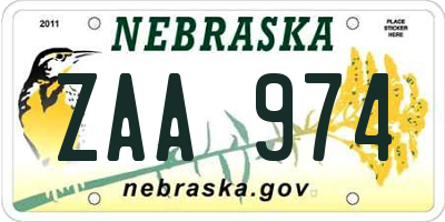 NE license plate ZAA974