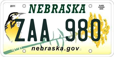 NE license plate ZAA980