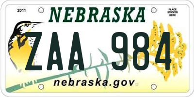 NE license plate ZAA984