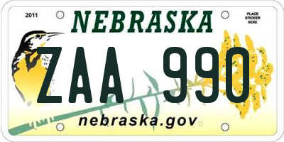 NE license plate ZAA990