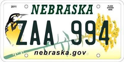 NE license plate ZAA994
