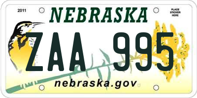 NE license plate ZAA995