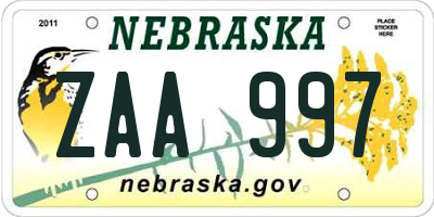 NE license plate ZAA997