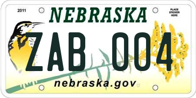 NE license plate ZAB004