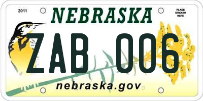 NE license plate ZAB006