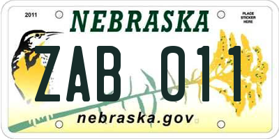 NE license plate ZAB011