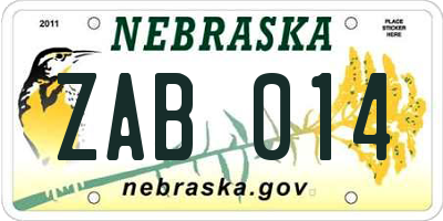 NE license plate ZAB014