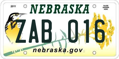 NE license plate ZAB016