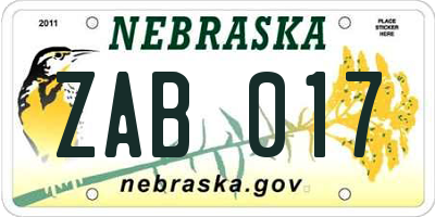 NE license plate ZAB017