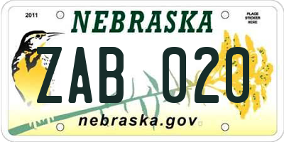 NE license plate ZAB020