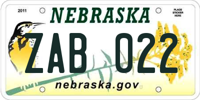 NE license plate ZAB022