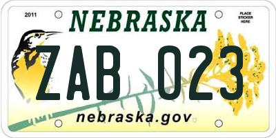 NE license plate ZAB023