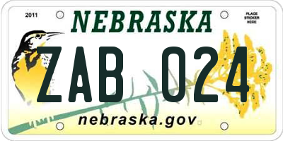 NE license plate ZAB024
