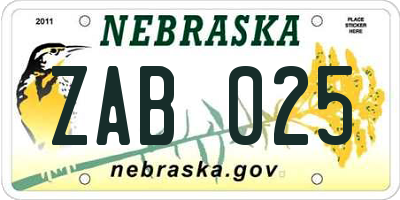 NE license plate ZAB025