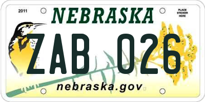NE license plate ZAB026