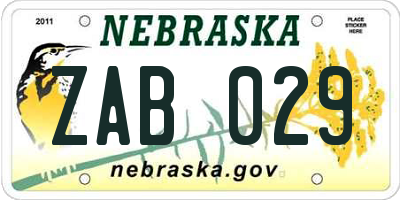 NE license plate ZAB029