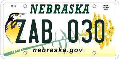 NE license plate ZAB030