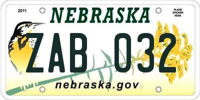 NE license plate ZAB032