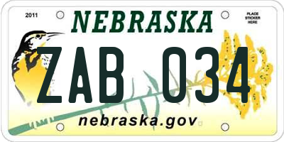 NE license plate ZAB034