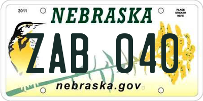 NE license plate ZAB040