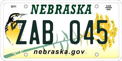 NE license plate ZAB045