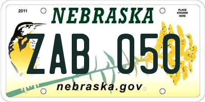 NE license plate ZAB050