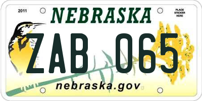 NE license plate ZAB065