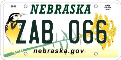 NE license plate ZAB066