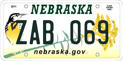NE license plate ZAB069