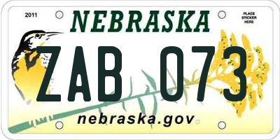 NE license plate ZAB073