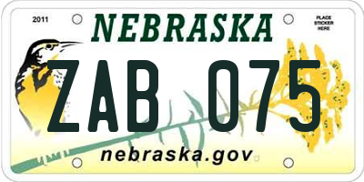 NE license plate ZAB075