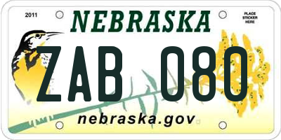 NE license plate ZAB080