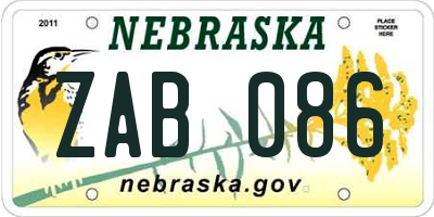 NE license plate ZAB086