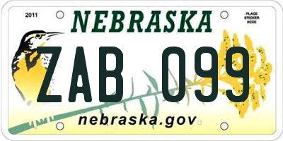 NE license plate ZAB099