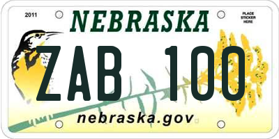 NE license plate ZAB100