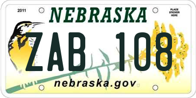 NE license plate ZAB108