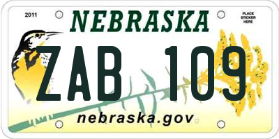 NE license plate ZAB109