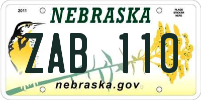 NE license plate ZAB110