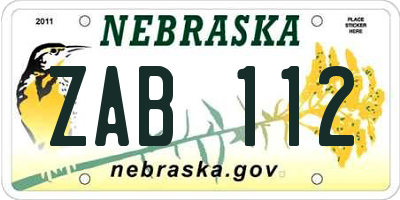 NE license plate ZAB112