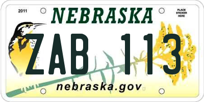 NE license plate ZAB113