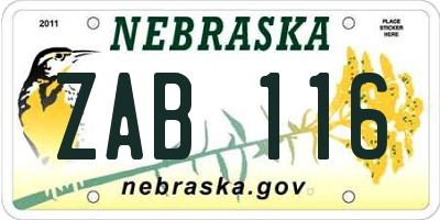 NE license plate ZAB116