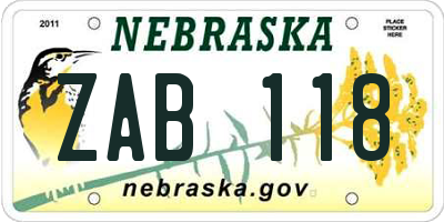 NE license plate ZAB118