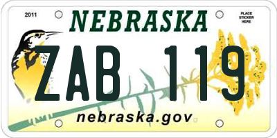 NE license plate ZAB119