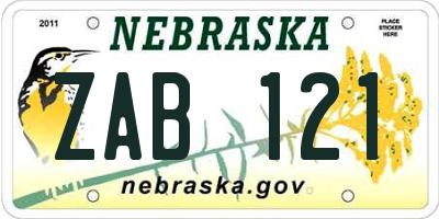 NE license plate ZAB121