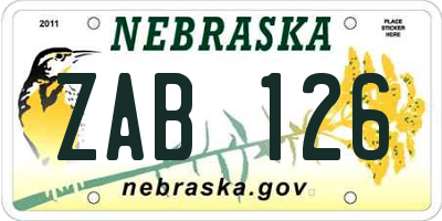 NE license plate ZAB126