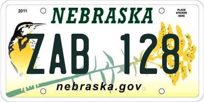 NE license plate ZAB128