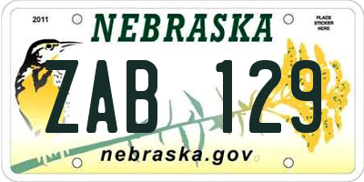 NE license plate ZAB129