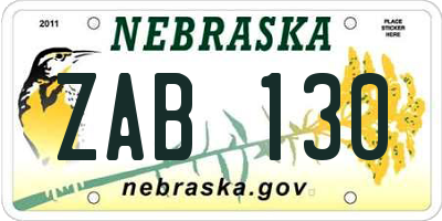 NE license plate ZAB130