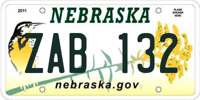 NE license plate ZAB132