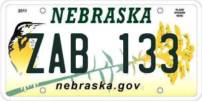 NE license plate ZAB133